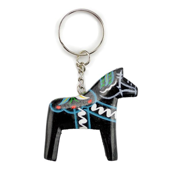 Black Swedish Dala Horse Keychain - Image 2