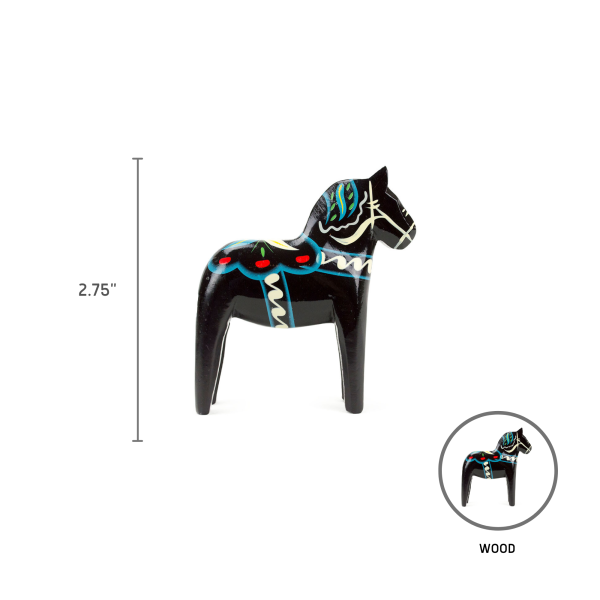 Black Swedish Dala Horse Wooden Figurine - Image 2