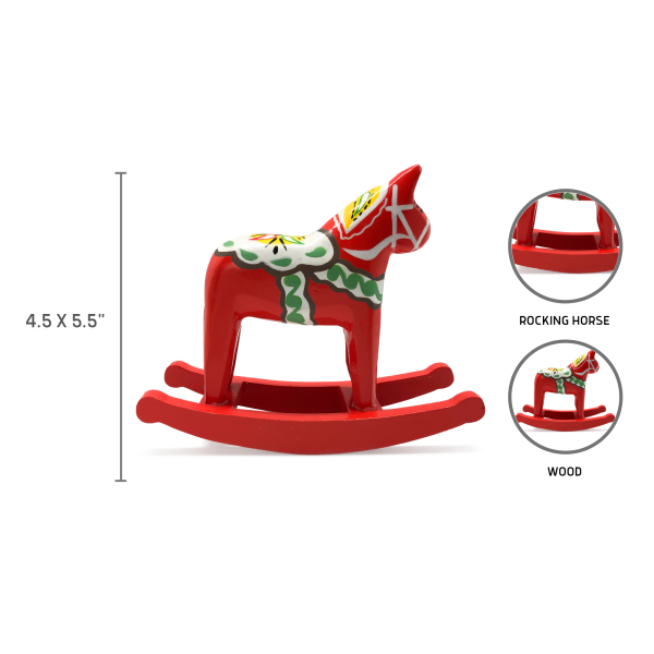 Wooden Swedish Themed Collectible Red Dala Rocking Horse - Image 3