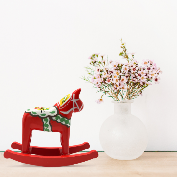 Wooden Swedish Themed Collectible Red Dala Rocking Horse - Image 2