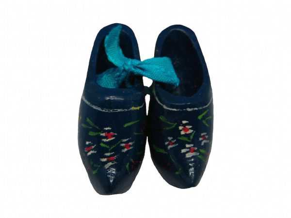 Wooden Shoe Party Favor Blue Clogs w/ Flower Design